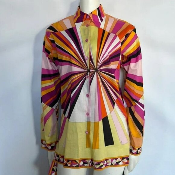 Emilio Pucci Button Down Pink Yellow Black Long Sleeve Shirt Blouse Top Size 8 - Picture 1 of 12